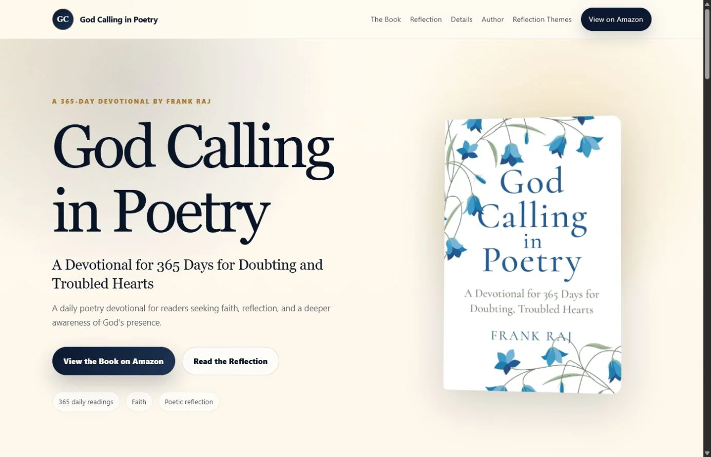 Frank Raj God Calling in Poetry concept website desktop view