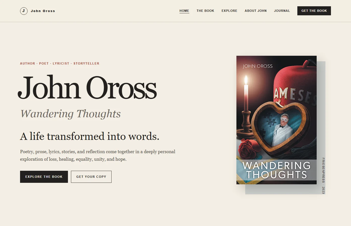 John Oross author website homepage featuring Wandering Thoughts